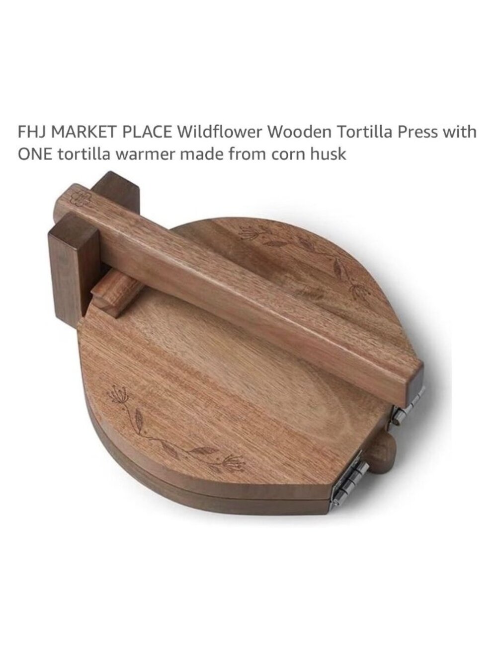 Princess House Wildflower Acacia Wood Tortilla Press Embossed Handle
